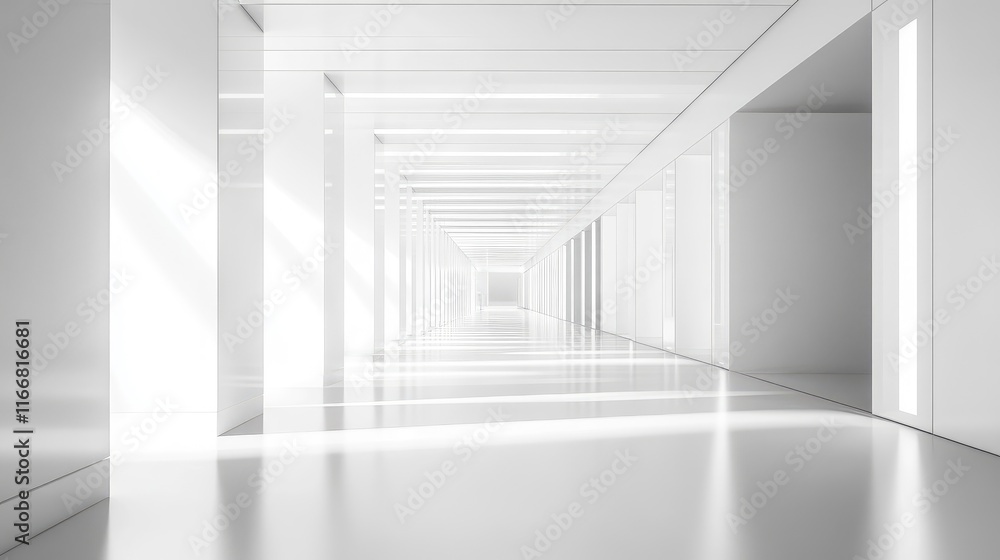 Modern Industrial Hallway with Minimalist Grey and White Design Aesthetic Featuring Open Space and Abundant Natural Light Modern Industrial Hallway with Minimalist Grey and White Design Aesthetic Featuring Open Space and Abundant Natural Light
