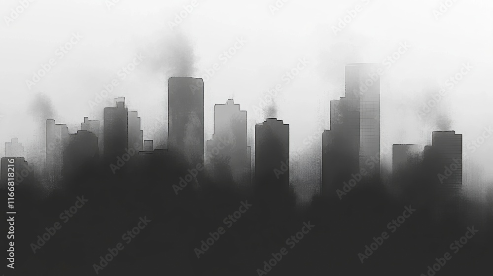 Obraz premium Urban Scene with Shadowy Skyline and Smog Effects