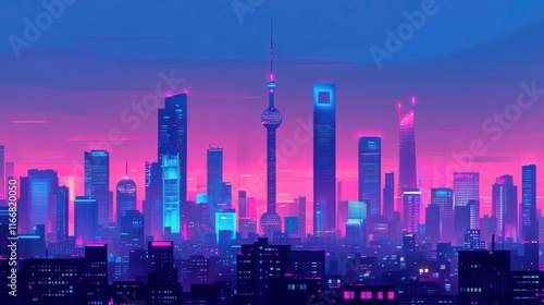 Wallpaper Mural Vibrant City Skyline in High Contrast Colors Torontodigital.ca
