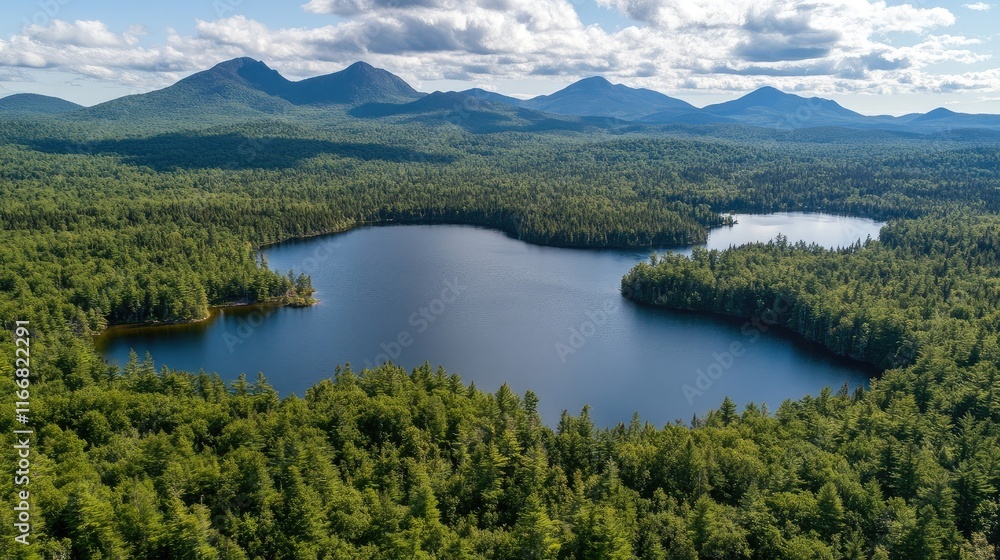 Serene Aerial View of Lush Green Forests and Tranquil Lakes Amidst Majestic Mountain Range Landscape Serene Aerial View of Lush Green Forests and Tranquil Lakes Amidst Majestic Mountain Range Landscape