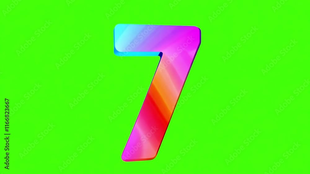 Rainbow colored number 7 on green screen background. 3D Number 7 seven sign symbol animation motion graphics icon on green screen background,the number seven cartoon video number for video elements 4k Rainbow colored number 7 on green screen background. 3D Number 7 seven sign symbol animation motion graphics icon on green screen background,the number seven cartoon video number for video elements 4k