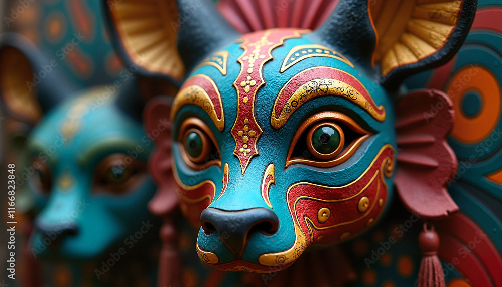 Colorful shamanic animal sculpture with intricate patterns and details
Colorful shamanic animal sculpture with intricate patterns and details