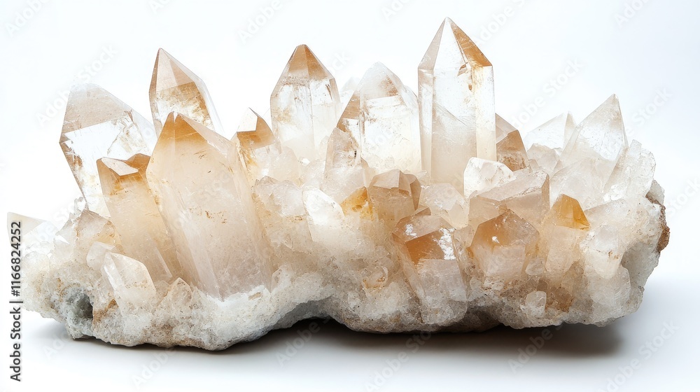 Natural Cristal Quartz Cluster with Clear and Smoky Points Displaying Unique Texture and Natural Beauty in a White Background Natural Cristal Quartz Cluster with Clear and Smoky Points Displaying Unique Texture and Natural Beauty in a White Background