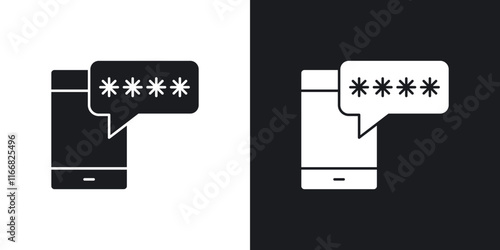 Otp sms password icons in solid black and white colors