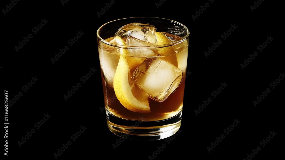 Cachaca caipirinha cocktail with lemon and ice served in a glass on a black background showcasing a refreshing Brazilian drink Cachaca caipirinha cocktail with lemon and ice served in a glass on a black background showcasing a refreshing Brazilian drink