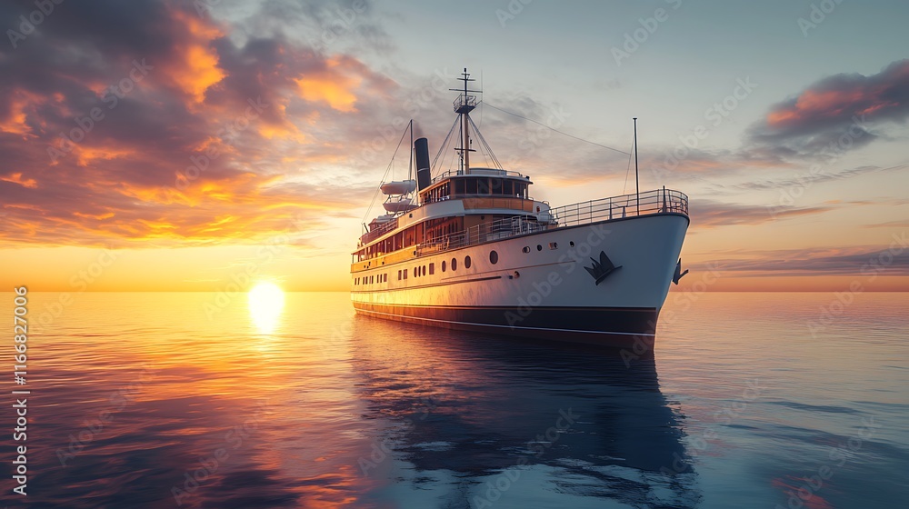Luxurious Yacht Sailing on a Golden Sunset Horizon Luxurious Yacht Sailing on a Golden Sunset Horizon
