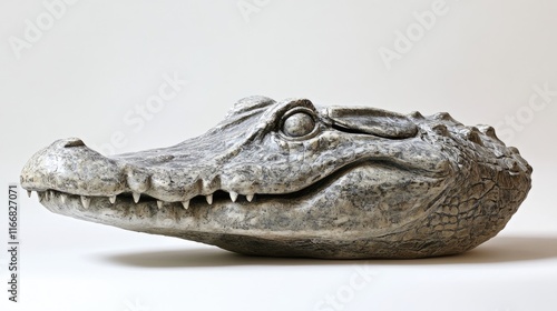 Crocodile skull replica detailed anatomy wildlife sculpture artistic display photo