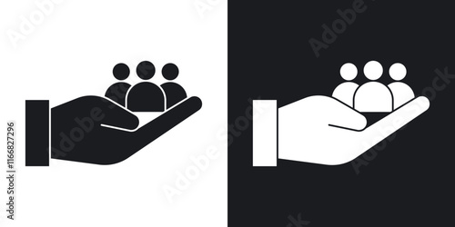 Teamwork icons in solid black and white colors