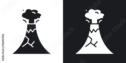 Volcano icons in solid black and white colors