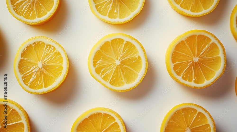 Fresh Lemon Slices Arranged on White Background for Culinary or Refreshing Beverage Use Fresh Lemon Slices Arranged on White Background for Culinary or Refreshing Beverage Use
