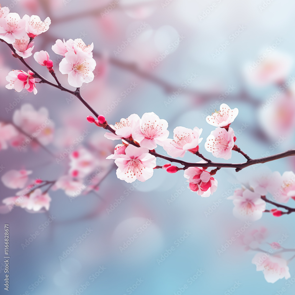 spring double sakura flowering tree branch with pink flowers on studio on light pink background spring double sakura flowering tree branch with pink flowers on studio on light pink background
