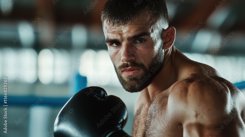 A man with a beard and a black boxing glove A man with a beard and a black boxing glove