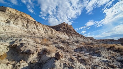 Papier peint photo Pantone 2025 Mocha Mousse Cretaceous Era geological formation with dramatic mountain landscape against a vibrant sky showcasing unique sedimentary deposits.  © AIArtistry