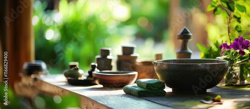 Feng Shui kitchen setup showcasing wellness elements at a festival promoting healthy living and mindful practices in a serene outdoor environment photo