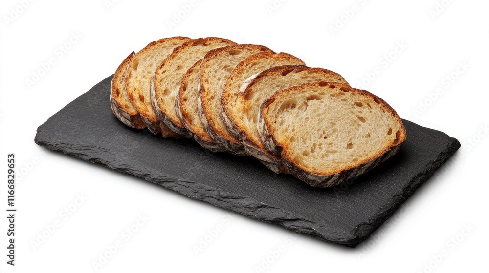 Slices of crispy rye bread arranged neatly on a dark slate board showcasing vegetarian food options for rustic dining Slices of crispy rye bread arranged neatly on a dark slate board showcasing vegetarian food options for rustic dining