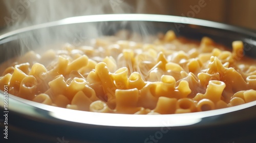 Slow Cooker Pasta Dish Steaming Comfort Food Made with Noodles and Sauce in a Crockpot Perfect for Easy Meal Preparation photo