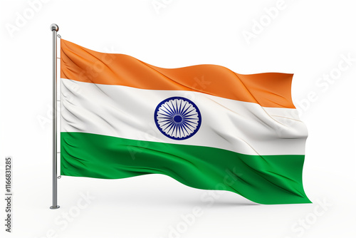 Indian Flag on white background - Tricolor with Ashoka Chakra, Perfect for Patriotic Designs, Independence Day Celebrations, and Cultural Projects. Png. 