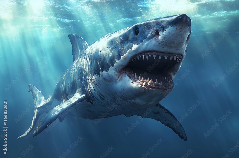Obraz premium Exploring the depths of the ocean with a giant predator swimming gracefully