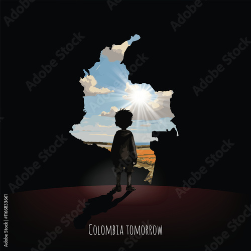 A young dreamer: "The boy looks to the bright future of Colombia." Download this vector file to illustrate hope, ambition, and a nation's potential.