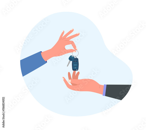 buying renting parking car carsharing service vector illustration hand agent salesman owner holding automatic remote auto key customer sale purchase deal automobile clipart