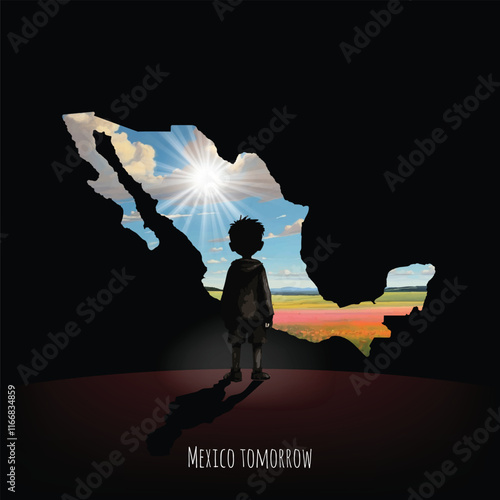 A young dreamer: "The boy looks to the bright future of Mexico." Download this vector file to illustrate hope, ambition, and a nation's potential.