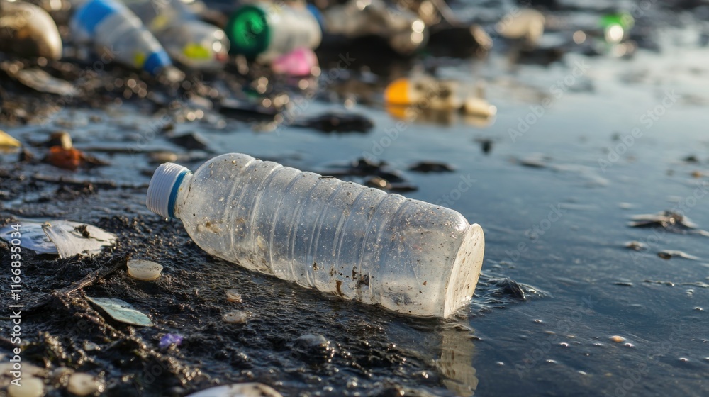 Fototapeta premium Contamination in Rivers with Plastic Waste and Debris