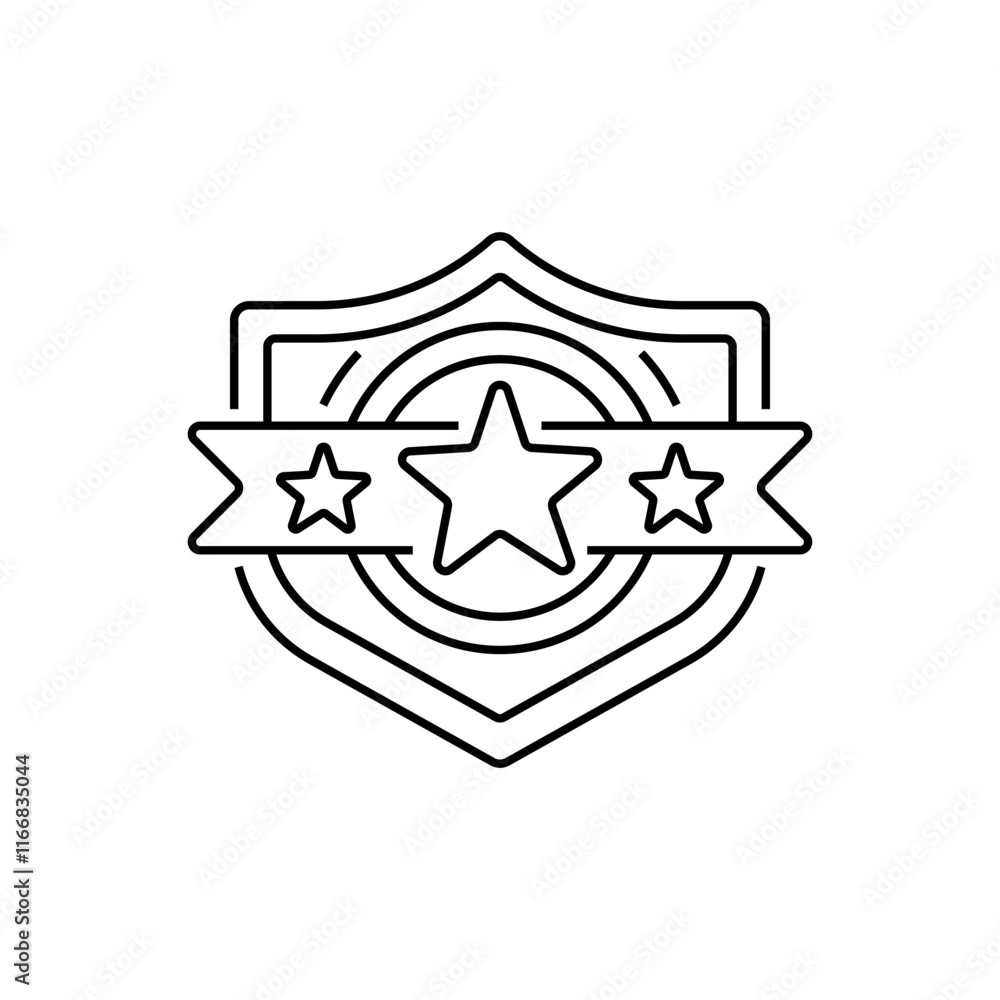 Shield with Star Line Icon. linear style sign for mobile concept and web design. Outline vector icon. Shield with Star Line Icon. linear style sign for mobile concept and web design. Outline vector icon.
