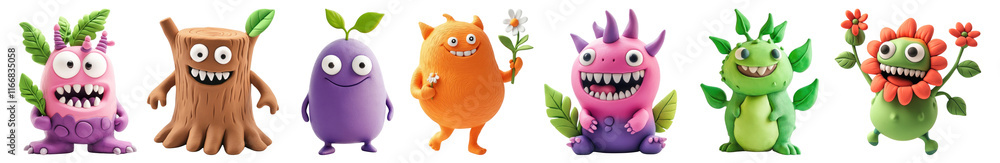 PNG Colorful cartoon monster characters, isolated element set, transparent background PNG Colorful cartoon monster characters, isolated element set, transparent background