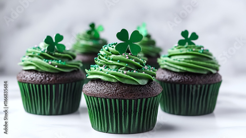 Wallpaper Mural Festive chocolate cupcakes with green frosting and shamrock decorations, perfect for St. Patrick's Day celebrations Torontodigital.ca