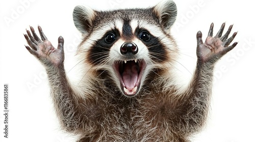 Surprised Raccoon with Paws Up
