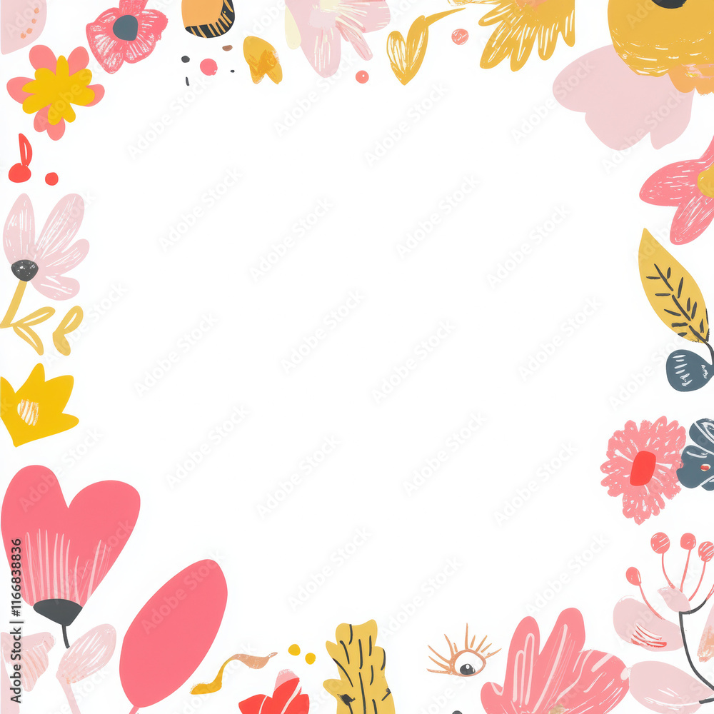 Floral Frame on White Background for Happy Moments Floral Frame on White Background for Happy Moments