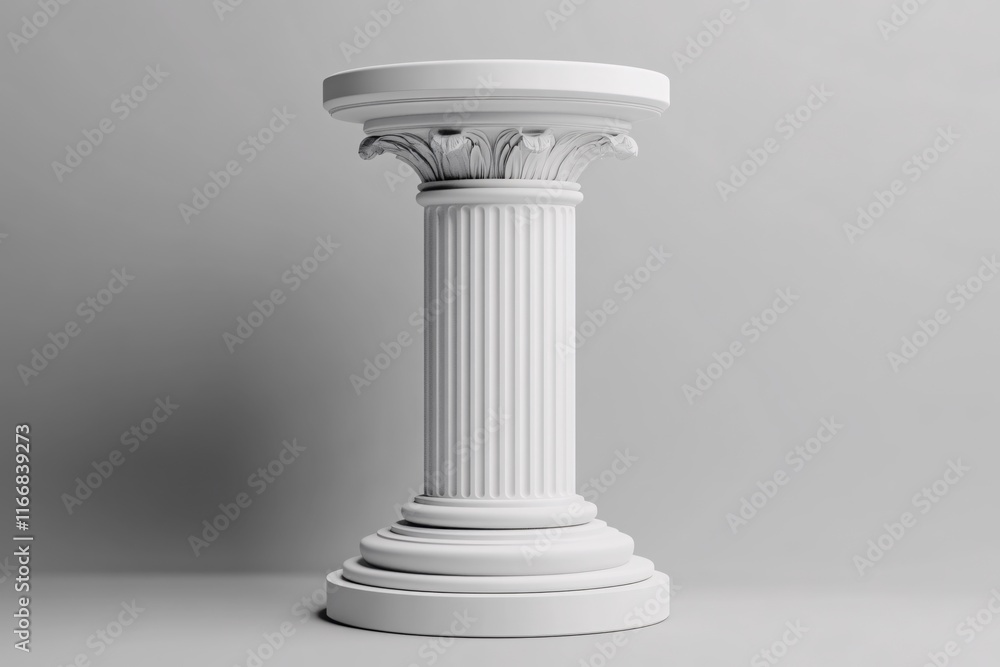 Elegant White Column with Fluted Design and Classic Capital on Neutral Background Elegant White Column with Fluted Design and Classic Capital on Neutral Background