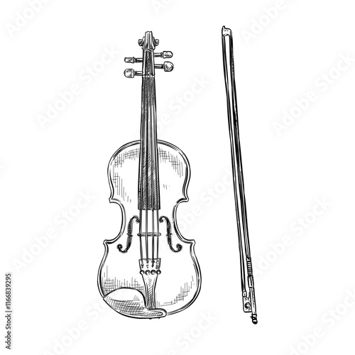 violin vector line art hand drawn illustration