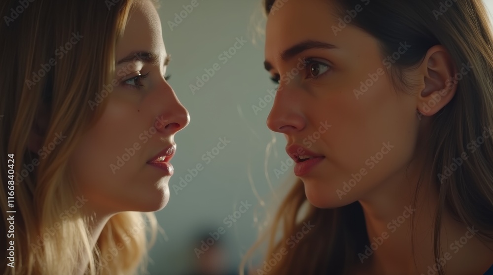 A close-up of a couple's faces showing disappointment while looking at each other A close-up of a couple's faces showing disappointment while looking at each other