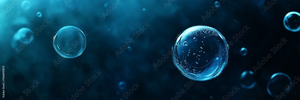 Bubbles rise in a mesmerizing dance through deep blue water illuminated by gentle light Bubbles rise in a mesmerizing dance through deep blue water illuminated by gentle light