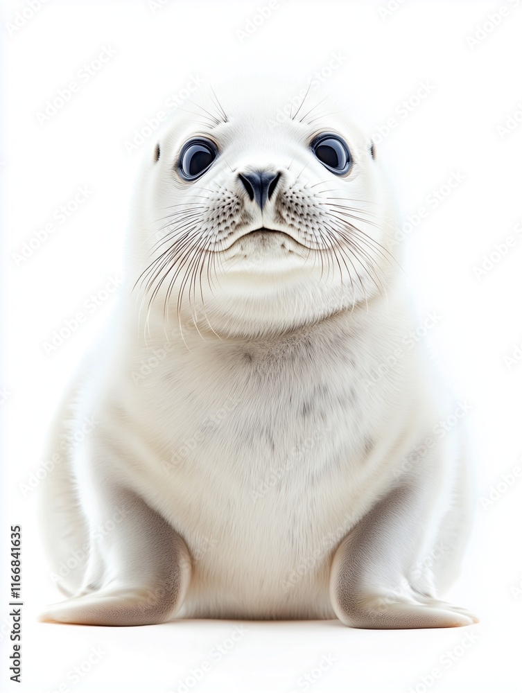 White baby seal sitting on white background White baby seal sitting on white background