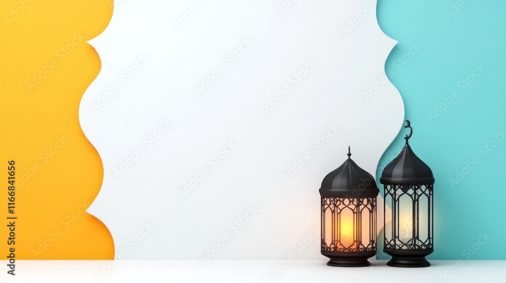 Decorative lanterns on a vibrant background for ambiance. Decorative lanterns on a vibrant background for ambiance.