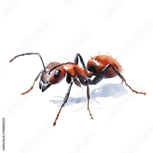 A watercolor vector painting of an ant, isolated on a white background. Ant vector.

