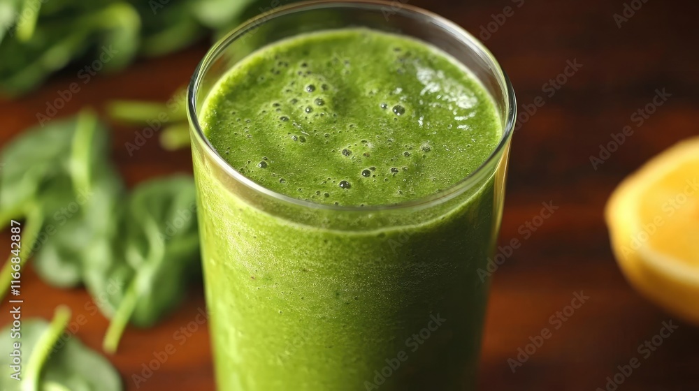 A person making a fresh green smoothie, blending spinach and fruits A person making a fresh green smoothie, blending spinach and fruits