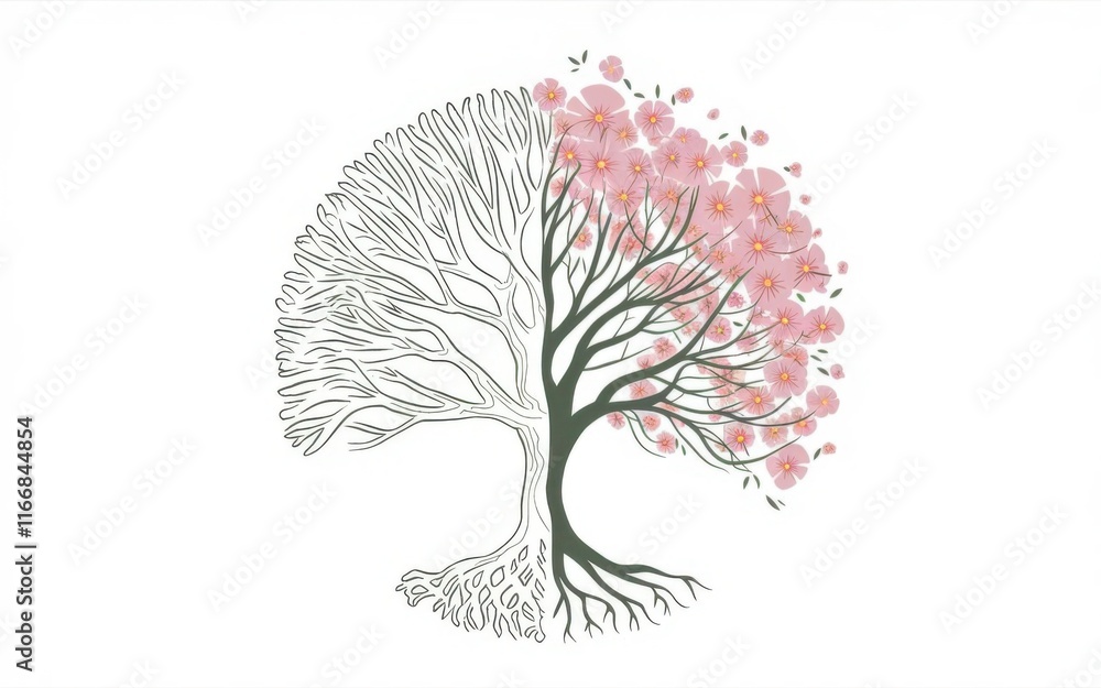 Naklejka premium Stunning Split Tree Design Reflecting Nature's Transition Through Seasons