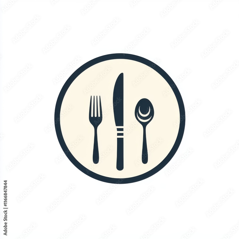 A stylish illustration of a fork, knife, and spoon in a circular design, perfect for dining themes. A stylish illustration of a fork, knife, and spoon in a circular design, perfect for dining themes.