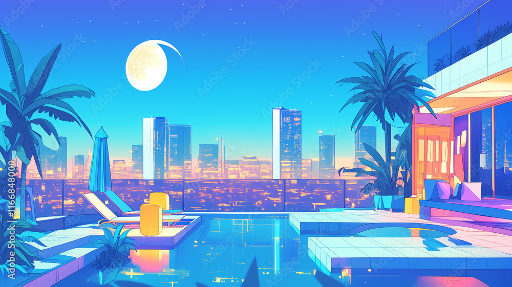 Obraz premium エモーショナルな夜景と都市の風景,挿絵,仕事,懐かしい,