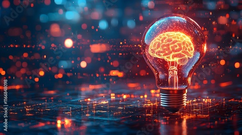 Illuminating Insights 3D Abstract Brain Symbolizing Business Growth and Innovative Ideas  The image depicts a 3D rendered brain encased within a light bulb representing the power of imagination photo