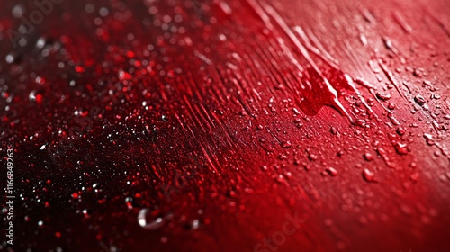 Red background with water droplets on it. The water droplets are scattered all over the background, creating a sense of movement and energy. The red background adds a sense of warmth photo