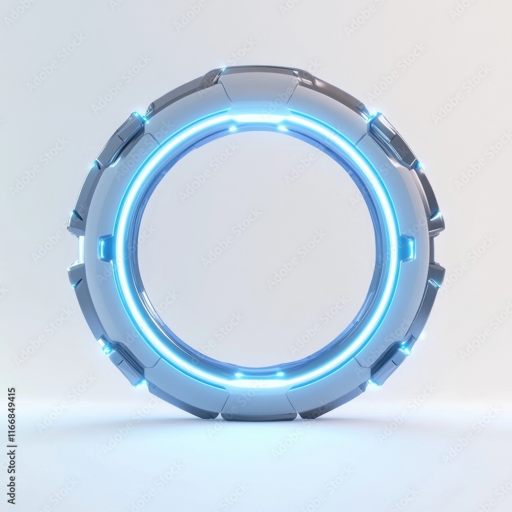 Naklejka premium Futuristic blue glowing circular object with a sleek, metallic design.