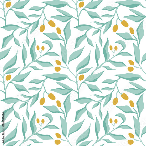 Autumn Leaves and Berries Seamless Pattern