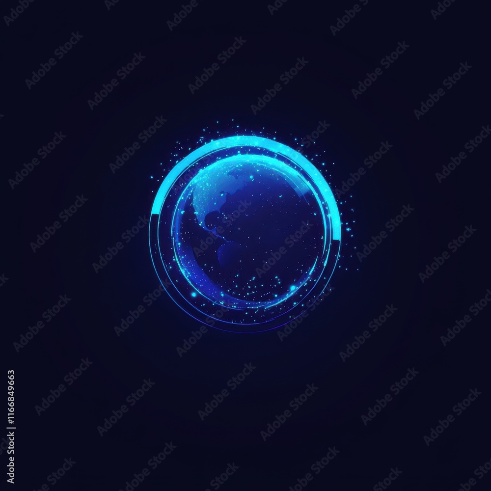 Obraz premium A glowing blue globe surrounded by digital particles, symbolizing global connectivity and technology.