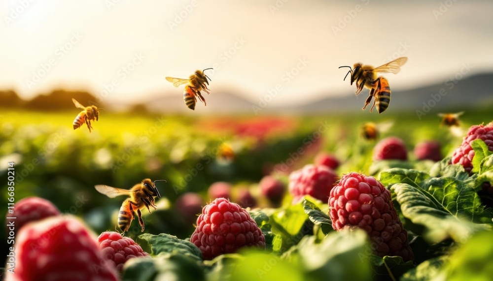 A diverse ecosystem farm with vibrant crops and pollinators A diverse ecosystem farm with vibrant crops and pollinators