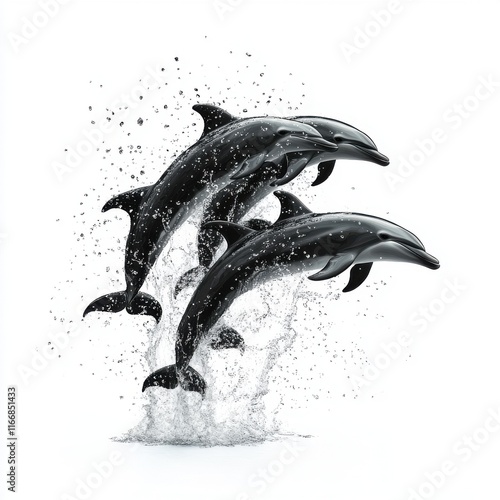 Wallpaper Mural Three playful dolphins leap gracefully through sparkling water, captured mid-air in a dynamic display. Torontodigital.ca