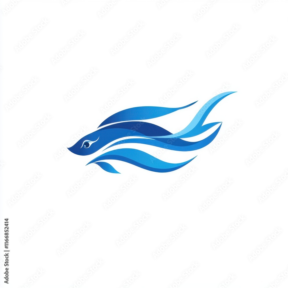 Fototapeta premium Stylized blue fish swimming gracefully, symbolizing fluidity and tranquility.